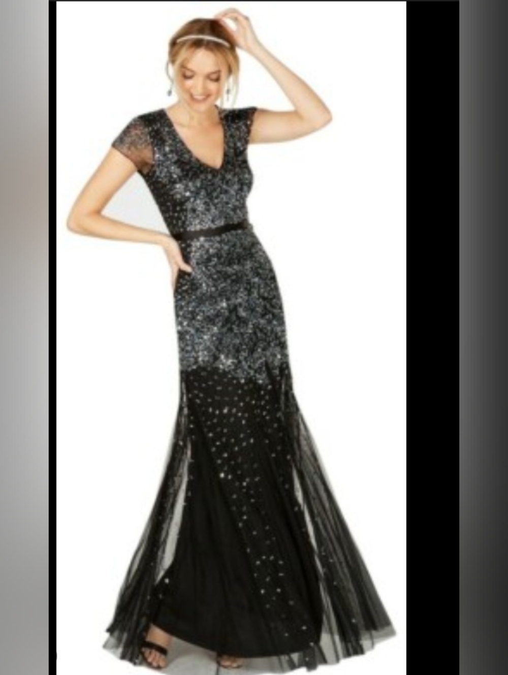Adrianna Papell Hand-Beaded black Floral Gown – Size 6 - Picture 3 of 10